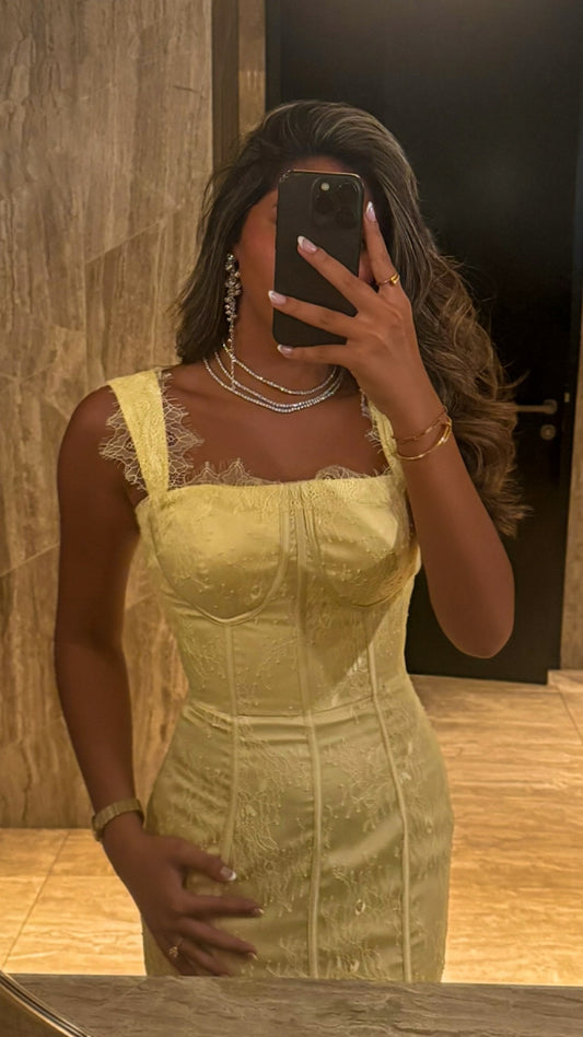 Butter Yellow Corset Lace Dress