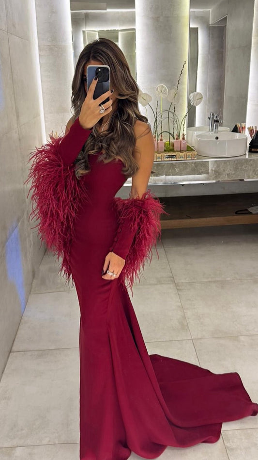 Maroon Feathers Dress